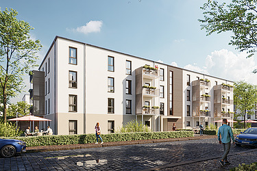 Ansicht GdW-Gebäude von ZÜBLIN in serieller Holz-Hybridbauweise