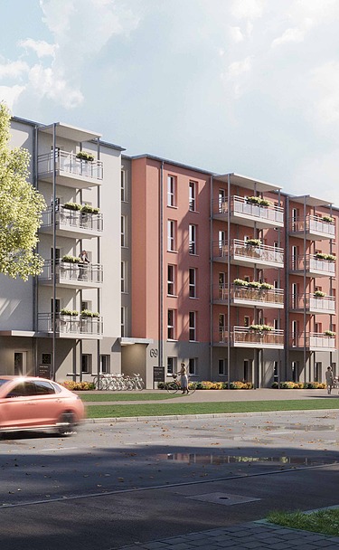 Visualisierung eines Seniorenwohnheims in Holz-Hybridbausweise in Leipzig