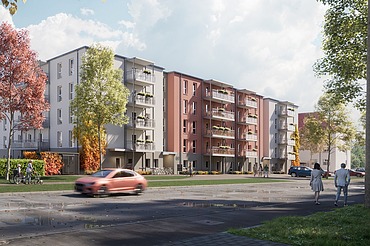 Visualisierung eines Seniorenwohnheims in Holz-Hybridbausweise in Leipzig