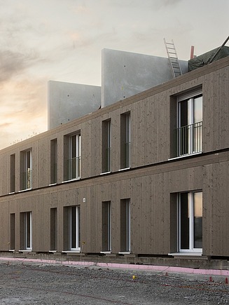 MOLENO Baustelle mit Holzaußenwänden und tragenden Benton-Innenwänden