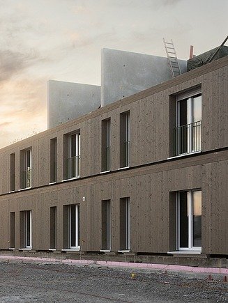 MOLENO Baustelle mit Holzaußenwänden und tragenden Benton-Innenwänden