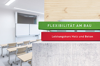 Das Bild zeigt ein Klassenzimmer, das mit dem MOLENO Bausystem gebaut wurde. 