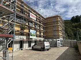 Baustellenbild des Rohbaus der Gemeinschaftsunterkunft in Ettlingen
