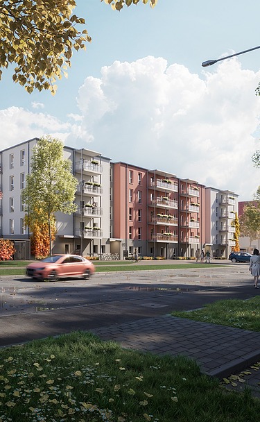 Visualisierung eines Seniorenwohnheims in Holz-Hybridbausweise in Leipzig