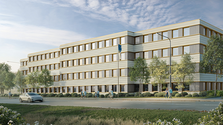 Dienstleistungszentrum Eisenberg, Visualisierung des Neubaus in Holz-Hybridbauweise