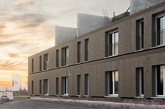 MOLENO Baustelle mit Holzaußenwänden und tragenden Benton-Innenwänden