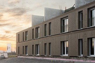 MOLENO Baustelle mit Holzaußenwänden und tragenden Benton-Innenwänden